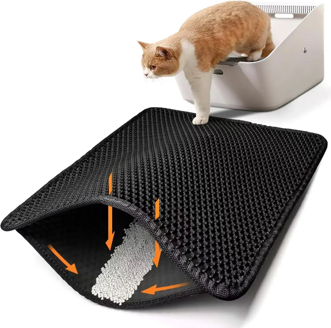 Double Rice Grain Cat Litter Mat, Cat Litter Cleaning Pad, Cat Litter Box Mat, Splash Guard Filter Mat