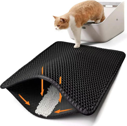 Double Rice Grain Cat Litter Mat, Cat Litter Cleaning Pad, Cat Litter Box Mat, Splash Guard Filter Mat